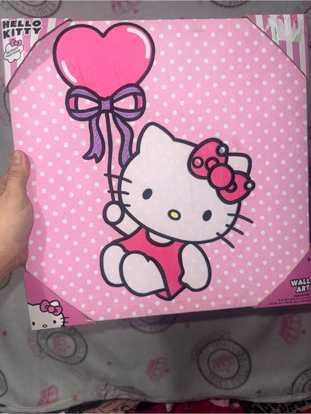 Hello Kitty Pink Polka Dot Heart Balloon Canvas Wall Art